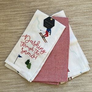 Set of 3 Max Studio Dashing Through the Snow Skier holiday themed kitchen towels
